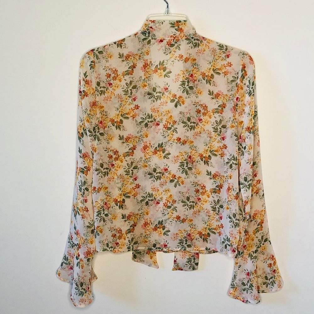 Cottagecore Sheer Front Tie Blouse